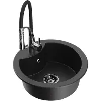 Mexen Diego 1-Becken-Granit-Spüle mit Mischbatterie Aster, Schwarz/Silbermetallic - 6512-73-73450-07-B