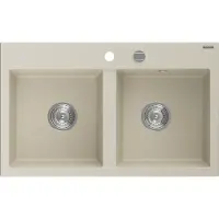 Mexen Hektor Granitspüle 2-Becken 800 x 480 mm, beige, Chrom-Siphon - 6521802000-69
