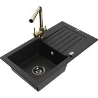 Mexen Pablo 1 Becken-Granitspüle mit Abtropffläche und Mischbatterie Duero, Schwarz - 6510-77-671600-50-B