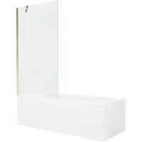 Mexen Cubik rechteckige Badewanne 150 x 70 cm mit Verkleidung und 1-flügliger Duschabtrennung 90 cm, transparent, gold - 5503150