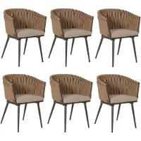 Mendler 6er-Set Aluminium-Esszimmerstuhl MCW-N38, Indoor Stuhl Armlehne, Olefin Seilgeflecht Rope beige Kissen hellbraun
