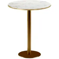 Restootab Stehtisch - Rom Bistrot Ø60cm Marmor weiß marmoriert - H110 cm - Platte Ø60 cm laminierte - Gestell aus goldfarbenem Gusseisen