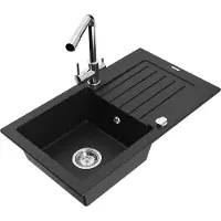Mexen Pablo 1 Becken-Granitspüle mit Abtropffläche und Mischbatterie Duero, Schwarz - 6510-77-671600-00