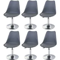 Mendler 6er-Set Esszimmerstuhl Vaasa T501, Stuhl Küchenstuhl, höhenverstellbar drehbar, Kunstleder dunkelgrau, Chromfuß