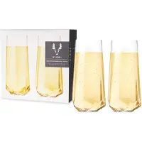 Viski Raye Champagnerfl ten aus facettiertem Kristall, 2er-Set Hochwertiges, kristallklares Glas, modernes Champagnerglas ohne Stiel, Geschenkset