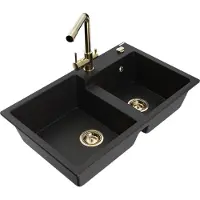 Mexen Tomas 2-Becken-Granitspüle mit Mischbatterie Duero, Schwarz - 6516-77-671600-50