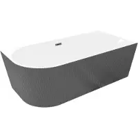 Mexen Silo freistehende Eckbadewanne rechts geriffelt 150 x 75 cm, weiß/grau, Überlauf gun gray gebürstet - 52891507562P-66