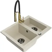 Mexen Carlos 1-Becken-Granit-Spüle mit Mischbatterie Aster, Beige - 6518-69-73450-57-B