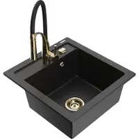 Mexen Vito 1-Becken-Granit-Spüle mit Mischbatterie Aster, Schwarz/Silbermetallic- 6503-73-73450-57-G