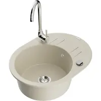 Mexen Kevin 1 Becken-Granitspüle mit Abtropffläche und Mischbatterie Telma, Beige - 6517-69-670200-00