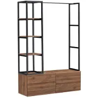 Helloshop26 Kleiderschrank aus Metall und MDF 180 x 120 x 40 cm schwarz mit Nussbaum-Effekt 03_0008130