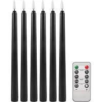 Exogio 6 Stück flammenlose schwarze Stabkerzen, flackernd mit 10-Tasten-Fernbedienung, Timer, batteriebetriebene LED-Kerzenleuchter für Fenster
