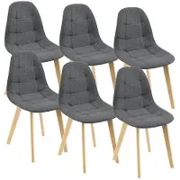Helloshop26 Esszimmerstühle - - Set von 6 - Dunkelgrau - Gepolsterter Sitz - Füße aus Buchenholz