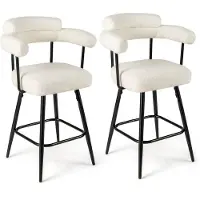 Helloshop26 Barhocker - - Drehbar - Teddyvelours - Hoher Komfort - Set von 2