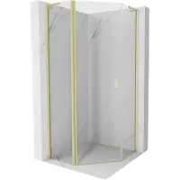 Mexen Mist L Fünfeck-Duschkabine schwenkbar 80 x 80 cm, transparent, gebürstetes Gold - 8A8L-080-080-55-00