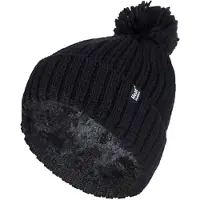 Heat Holder Ladies Ribbed Cuffed Thermal isoliert Winter Pom Pom Bommelmütze