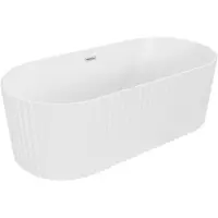 Mexen Paola freistehende geriffelte Wanne 150 x 75 cm, weiß matt, Überlauf gebürstetes Nickel - 52721507501-97