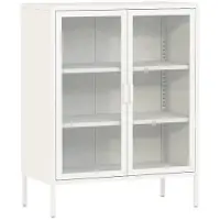 Helloshop26 Metallbuffet mit Glastüren aus gehärtetem Glas 102 x 80 x 40 cm weiß