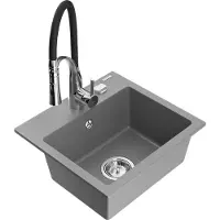 Mexen Milo 1-Becken-Granit-Spüle mit Mischbatterie Aster, Grau - 6505-71-73450-07