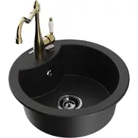 Mexen Diego 1-Becken-Granit-Spüle mit Mischbatterie Carla, Schwarz - 6512-77-670700-50-B