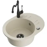 Mexen Kevin 1 Becken-Granitspüle mit Abtropffläche und Mischbatterie Carla, Beige - 6517-69-670700-70