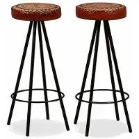 Helloshop26 Set aus zwei Designer-Barhockern, echtes Leder und brauner Stoff, 1202167