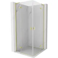 Mexen Mist-H L Duo Duschkabine schwenkbar 90 x 90 cm, transparent, gebürstetes Gold - 8A5L-090L-090P-55-00