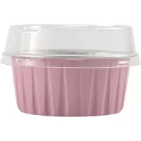Exogio 100 Stück 5 oz 125 ml Einweg-Kuchenbackförmchen Muffinförmchen mit Deckel Aluminiumfolie Cupcake-Förmchen-Rosa