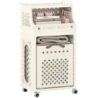 Helloshop26 Wäschekörbe - - Faltbarer Wäschekorb mit Rollen - Beige - 30 L - 4 Räder (2 Bremsen)