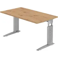 Bümö Schreibtisch Serie-U - Nachbildung: Asteiche, Gestell: Silbergrau, Größe: 140 x 80 cm