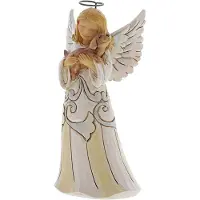 Enesco Jim Shore Heartwood Creek White Woodland Farmhouse Engel mit Hund Figur, 13,2 cm, mehrfarbig