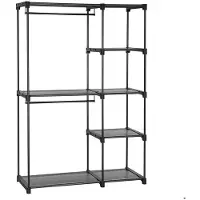 Helloshop26 Freistehender faltbarer Kleiderschrank mit Kleiderstange, Kleiderorganisator für die Garderobe, Schlafzimmer, Raum