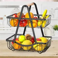 Semoic Doppellagiger Obstkorb mit Holzgriff, mehrfarbig