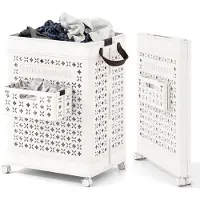 Helloshop26 Faltbarer Wäschekorb - - 43,5x34x61 cm - 75 L - Faltbar - Universelle Räder