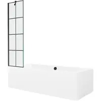 Mexen Cube rechteckige Badewanne 180 x 80 cm mit Verkleidung und 1-flügliger Duschabtrennung 50 cm, Schwarzes Design - 550518080