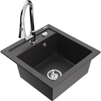 Mexen Vito 1-Becken-Granit-Spüle mit Mischbatterie Elia, Schwarz gesprenkelt - 6503-76-670101-00