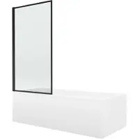 Mexen Cubik Rechteckbadewanne 160 x 70 cm mit Verkleidung und 1-flügliger Duschabtrennung 70 cm, Schwarzes Design - 550316070X93