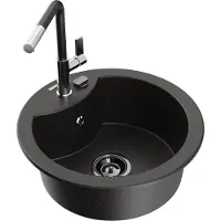 Mexen Diego 1-Becken-Granitspüle mit Mischbatterie Flora, Schwarz/Gold metallisch - 6512-75-670401-07-B