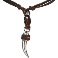 ABOOFAN Viking Wolfzahn Halskette Leder Braun Männer Punk Schmuck