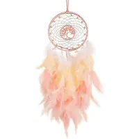 MaxPower Traumfänger zum Aufhängen, Ornament, Dekoration, handgefertigte LED-Lichter, rosa Federn, Heilkristalle, Traumfänger,