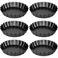 Jojomino Tarteform-Set mit 6 Stück, kleine antihaftbeschichtete 4-Zoll-Quiche, abnehmbarer Boden, Karbonstahl, zum Kochen und Backen
