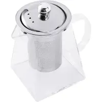 Jojomino Quadratische Teekanne aus Glas mit Teesieb, 550 ml Borosilikat-Teekanne, Teesieb aus durchsichtigen Blättern für losen