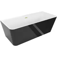 Mexen Volta freistehende Wandbadewanne 150 x 75 cm, weiß/schwarz, mit gebürstetem Goldüberlauf - 51131507575-55