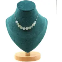 Bijoux Steine und Mineralien. Halskette mit 10 Prehnitperlen aus Afrika, 8 mm, Edelstahlkette, Halskette für Frauen und Männer. Personalisierte Größe.