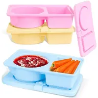 Jojomino 3er-Pack Wiederverwendbare Snackbehälter Aus Silikon mit Deckel, Snackboxen mit Doppelfach, Salatdressing