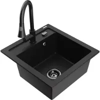 Mexen Vito 1-Becken-Granit-Spüle mit Mischbatterie Elia, Schwarz - 6503-77-670101-70-B
