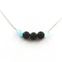 Bijoux Collier - Ein - Mattschwarzer Onyx 8 mm - Aquamarin - Rostfreier Stahl - Länge nach Wahl