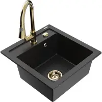 Mexen Vito 1-Becken-Granit-Spüle mit Mischbatterie Elia, Schwarz/Silbermetallic - 6503-73-670101-50