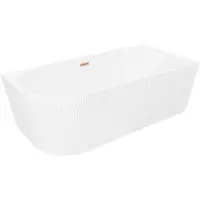 Mexen Silo freistehende Eckbadewanne rechts geriffelt 150 x 75 cm, weiß, Überlauf gebürstetes Kupfer - 52891507500P-65