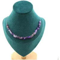 Bijoux Steine und Mineralien. Halskette mit 20 Amethystperlen aus Brasilien. Kette aus rostfreiem Stahl Halskette für Frauen, Männer. Anpassbare Größe.